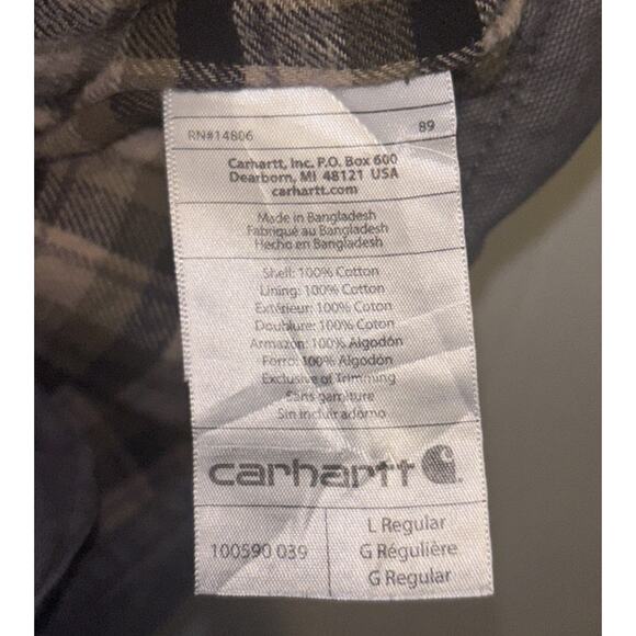 Carhartt Mens Large Gray Canvas Jacket Rugged Flex Fit Fleece-Lined Shirt - Picture 4 of 12